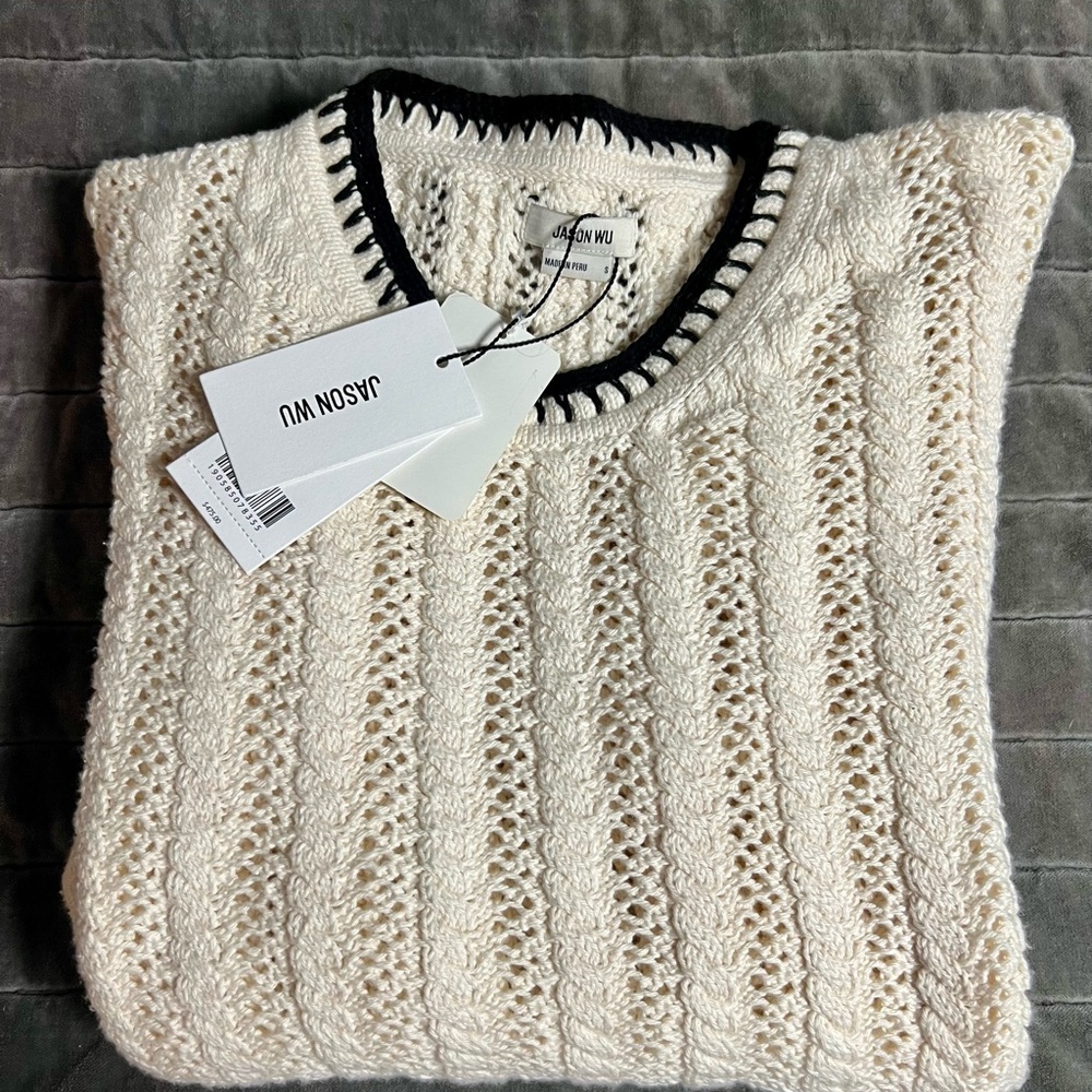 NWT Jason Wu cream & black womens cable sweater
